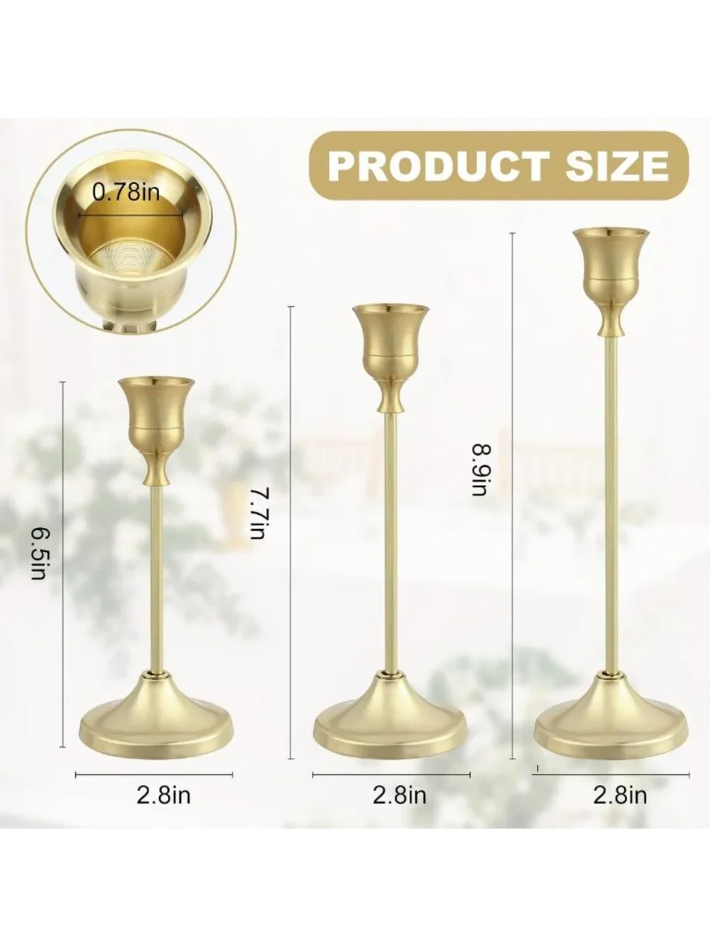 Elegant Gold Candlestick Holders Set of 4 (12 Pcs) - Anti-Slip Metal Taper